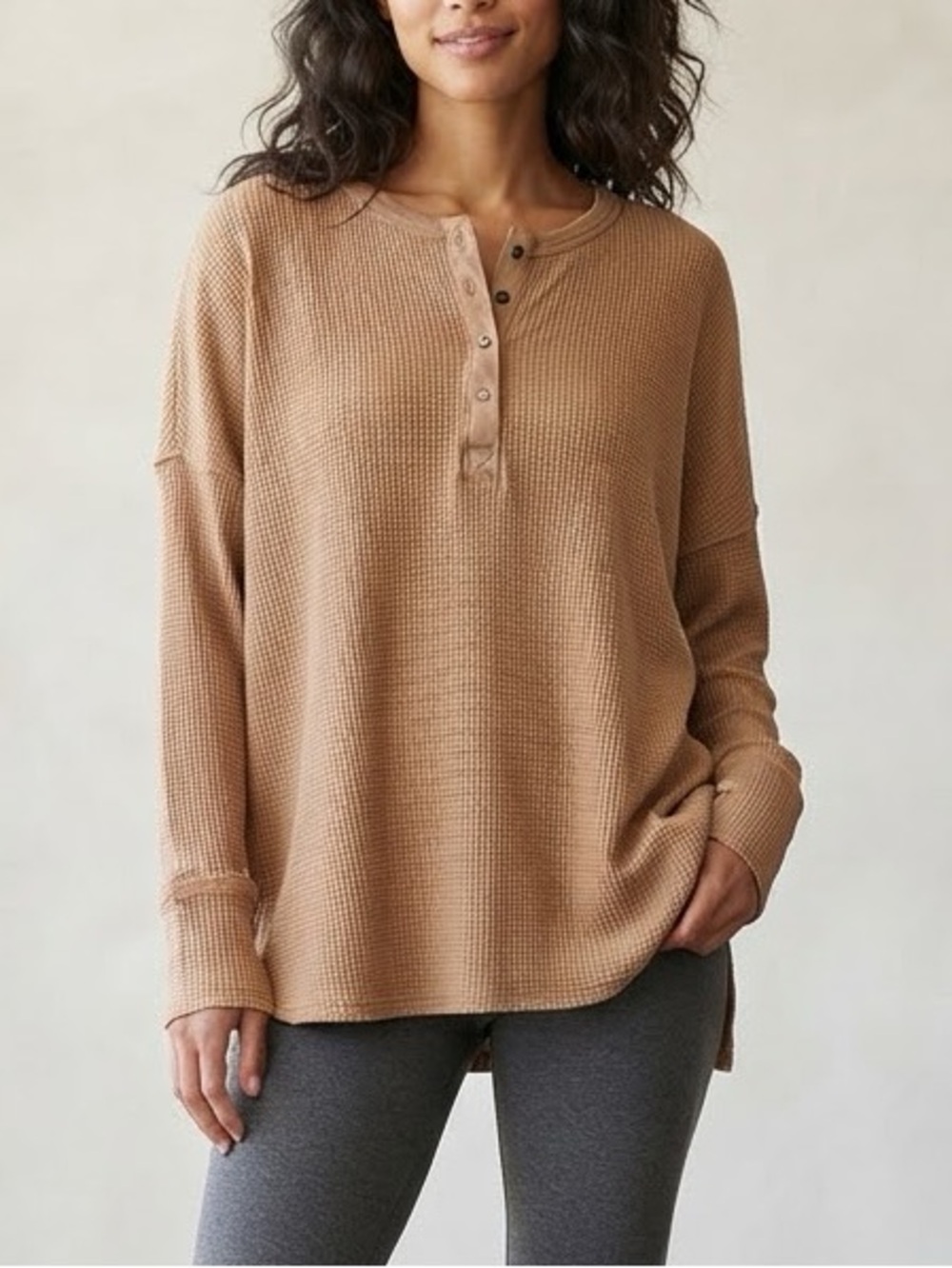 Aerie Waffle Knit Henley Top Size M